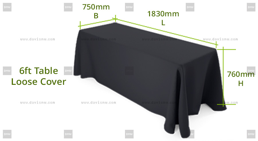 Custom Event Tablecloth - Black 6ft Table Loose Cover - Davis Materialworks