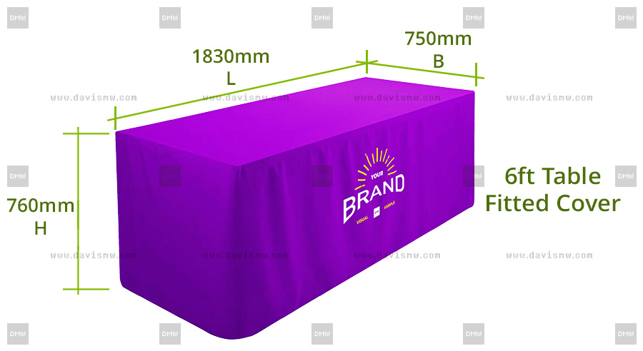 Custom Event Tablecloth - Purple 6ft Table Fitted Cover - Davis Materialworks
