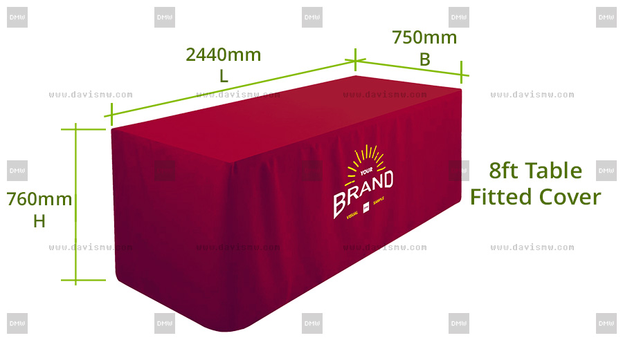 Custom Event Tablecloth - Red Maroon 8ft Table Fitted Cover - Davis Materialworks