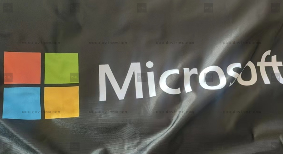 Custom Event Tablecloth - Microsoft logo printed on black tablecloth - Davis Materialworks